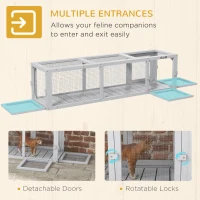 PawHut Outdoor Cat Tunnel with Extendable Design, 59" L Wooden Cat Run with Weather Protection, Connecting Inside and Outside, for Deck Patios, Balconies, Light Gray(m-6)