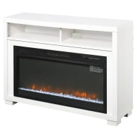 HOMCOM 43.75" W x 31.5" H Electric Fireplace Mantel TV Stand, Media Console Center Cabinet with Two Shelves and Remote Control, White(m-12)
