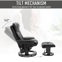 HOMCOM PU Leather Massage Sofa Recliner Chair with Ottoman Heated 10 Point Vibration Swiveling Armchair, Black(m-4)