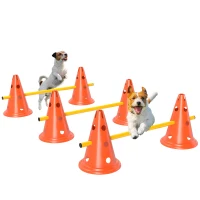 PawHut Dog Agility Hurdle Cone Set, Adjustable Obstacle Course Equipment with 6 Cones & 6 Poles, Carry Bag, Orange(m-9)