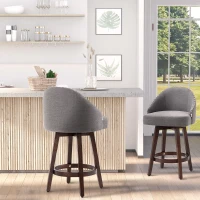 HOMCOM 26" Counter Height Bar Stools, Linen Fabric Kitchen Stools with Nailhead Trim, Rubber Wood Legs and Footrest for Dining Room, Counter, Pub, Set of 4, Dark Gray(m-2)