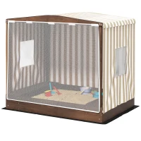 Qaba Kids Wooden Sandbox with Canopy Fully Covered, 2 Bench Seats, Bottom Liner, 56" x 40" x 52", Brown(m-1)