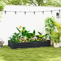 Outsunny 6 x 3 x 1ft Galvanized Raised Garden Bed, Reinforced Outdoor Planter Box with Open Bottom, Dark Grey(m-1)