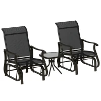 Outsunny 3PCs Gliding Rocking Chair & Bistro Tea Table Set, Black(m-9)
