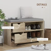 HOMCOM Upholstered Shoe Storage Bench w/ Seat, Entrance Bench w/ Drawer Open Shelves and Pocket for Hallway, Grey(m-6)