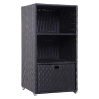 Outsunny Outdoor Storage Cabinet, Patio Storage Box Rack Rattan Wicker Pool Towel Valet Organizer Poolside Garden Lawn Bathroom Furniture Shelf w/ Shelf Drawer, Dark Brown(m-2)