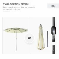 Outsunny 10' x 8' Round Market Umbrella, Patio Umbrella with Crank Handle and Tilt, Outdoor Parasol for Garden, Beige(m-6)
