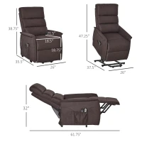 HOMCOM Power Lift Chair with Vibration Massage, Fabric Upholstered Recliner Chair for Elderly with Remote Control, Side Pockets, Brown(m-3)
