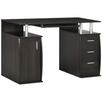 HOMCOM 47" Computer Desk with Keyboard Tray and Storage Drawers, Home Office Workstation Table with Storage Shelves, Dark Brown Wood Grain(m-1)