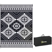 Outsunny 9' x 12' Outdoor RV Rug, Reversible Patio Floor Mat with Carry Bag, Toothed Rhombus, White and Black(m-9)