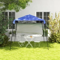 Outsunny 7' x 7' Garden Foldable Pop Up Gazebo Tent with Backpack & Inclined Legs Outdoor Party Canopy, Blue & Black(m-1)