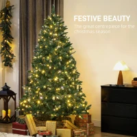 HOMCOM 7 ft Frosted Prelit Christmas Tree, Full Spruce Xmas Tree with Dual Colour LED Light, Hinged Xmas Tree, Easy Assembly(m-4)