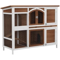 PawHut Two-Tier Wooden Rabbit Hutch with Openable Roof, Slide-Out Tray(m-9)