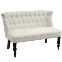 HOMCOM Upholstered Armless Fabric Loveseat with Button Tufted Design for Living Room with Wood Legs, Cream White(m-1)