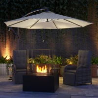 Outsunny 10ft Outdoor Cantilever Hanging Offset Umbrella with Solar LED Lights, Crank, Cross Base, Aluminum Frame, Beige(m-1)