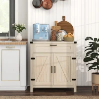 HOMCOM Modern Farmhouse Sideboard with Storage, Buffet Cabinet with 2 Barn Doors and Drawer for Dining Room, White Oak(m-2)