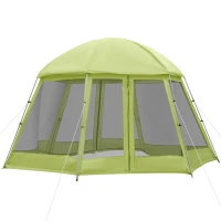 Outsunny Large Screen Tent, Hang Hook for Lantern at Night, 6-8 Person Tent Screen House, 2 Doors for Multiple-Person Entry, Breathable Outdoor Net Canopy Tent, Dome, 16' x 16', Green(m-1)