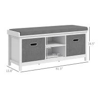 HOMCOM Shoe Storage Bench with Cushioned Seat, Entryway Bench Seat with 2 Drawers and Adjustable Shelf for Hallway, White(m-3)