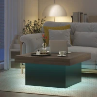 HOMCOM Square Coffee Table with 16-Colour LED Lights, 35-inch Modern Center Table for Living Room, Walnut(m-7)
