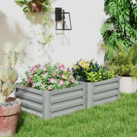 Outsunny Galvanized Raised Garden Beds, Outdoor Planter Box, Set of 2, for Flowers, Herbs and Vegetables, Light Grey(m-7)