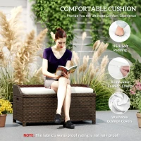 Outsunny Outdoor Wicker Storage Bench with Storage & Cushion, Cream White(m-7)