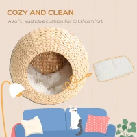 PawHut Wall Mounted Cat Condo with Washable Cushion, Natural Wood(m-7)