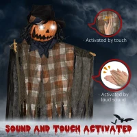 HOMCOM 6' Life Size Outdoor Halloween Hanging Pumpkin Ghost w/ Light Up Eyes, Sound Activated Prop w/ Creepy Speaking Sounds(m-6)