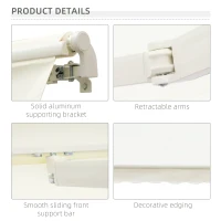 Outsunny 10' x 8' Manual Retractable Sun Shade Patio Awning - Cream White(m-7)