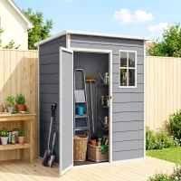 Outsunny 5 x 3FT Garden Shed with Floor, Outdoor Storage Shed with Lockable Door, Window and Vent for Backyard, Patio, Grey(m-8)