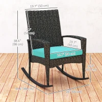 Outsunny Outdoor Rocking Chair, Patio Wicker Chair Removable Cushion, High Back and Armrests for Porch Balcony, Turquoise(m-3)