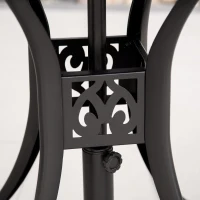 Outsunny 30" Round Patio Dining Table with Umbrella Hole, Antique Cast Aluminum Outdoor Bistro Table Only, Black(m-9)