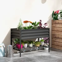 Outsunny Galvanized Raised Garden Bed, Metal Planter Box with Bed Liner and Storage Shelf, for Vegetables Flowers Herbs, Black(m-8)