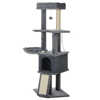 PawHut 50 Inch Cat Tree, Multi-Level Cat Tower with Sisal Scratching Posts and Ramp, Bed, Condo, Hammock, Toy Ball, Grey(m-2)