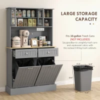 HOMCOM Kitchen Cabinet with Charging Station, 2 Tilt Out Cabinets, Microwave Stand, Freestanding Kitchen Pantry Cabinet, Grey(m-5)