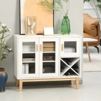 HOMCOM Kitchen Sideboard, Coffee Bar Cabinet, Buffet Cabinet with 4-Bottle Wine Rack, Glass Door and Adjustable Shelves, White(m-1)