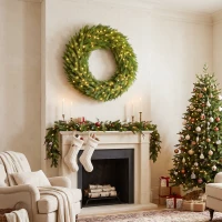 HOMCOM Christmas Decoration, 36 in Pre-Lit Norwegian Spruce Artificial Christmas Wreath with 100 LED Lights, Green(m-9)