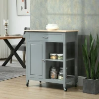HOMCOM Kitchen Island Cart, Rolling Kitchen Island with Storage Shelf, Solid Wood Top, Drawer, for Dining Room, Gray(m-2)