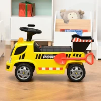 Aosom Kids Push Car Toddler Ride-on Construction Toy Cart for Age 18-36 Months with Shovel, Headlights, and Music, Yellow(m-10)