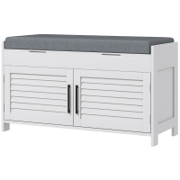 HOMCOM Shoe Storage Bench, Modern Entryway Bench with Cushion, Hidden Compartments, Adjustable Shelves, Shutter Doors, White