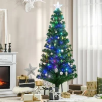 HOMCOM 6' Tall Douglas Fir Pre-Lit Artificial Christmas Tree with Realistic Branches, 24 Multi-Color LED Lights, Fiber Optics and 230 Tips(m-10)