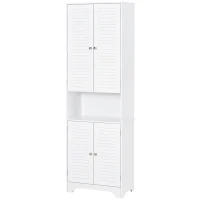 HOMCOM Tall Bathroom Storage Cabinet, Slim Bathroom Cabinet with 4 Shutter Doors and Adjustable Shelves, Toilet Vanity Cabinet, Narrow Organizer, White(m-13)