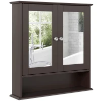 kleankin Medicine Cabinet with Mirror Bathroom Wall Cabinet with Double Doors, Open Shelf, and Adjustable Shelf, Modern Bathroom Wall Cabinet, Dark Brown(m-9)
