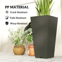 Outsunny 23" Tall Planters Set of 2, Indoor Outdoor Stackable Taper Planters with Marble Finish and Drainage Holes, Black(m-5)
