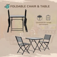 Outsunny 3-Piece Outdoor Patio Dining Set, Folding Garden Bistro Set with Glass Table Top, 2 Folding Chairs, Steel Frame, and Mesh Fabric, Gray(m-4)