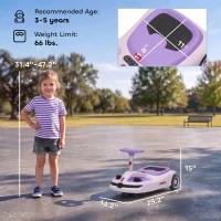 Qaba 12V Electric Wiggle Car with Convertible Steering Wheel Pull Handle, 2 Speed, Music, Lights for 3-5 Years, Purple(m-3)