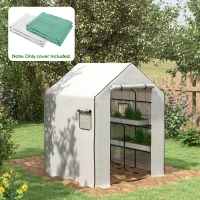 Outsunny Set of 2 Model 01-0472 Walk-in Greenhouse Cover Replacements, 55" x 56.25" x 74.75" Reinforced Anti-Tear PE Hot House Covers, Green & White(m-2)