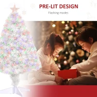 HOMCOM 2.5FT Prelit Artificial Tabletop Christmas Tree with Fibre Optics Holiday Home Xmas Decoration for Table and Desk White(m-5)