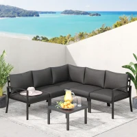 Outsunny 6-Piece Patio L-Shaped Sofa Conversation Set with Coffee Table, Water-Fighting Materials, & Comfort, Grey(m-10)