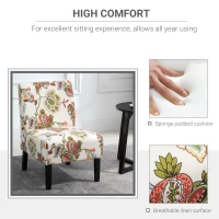 HOMCOM Linen Fabric Dining Chair with Pine Wood Legs and Sponge Padded Cushion, for Living Room, Dining Room, Flower Pattern(m-6)