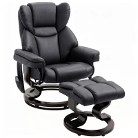HOMCOM Massage Recliner Chair with Ottoman Footrest, 10 Vibration Points, 360° Swivel Reclining Chair, Faux Leather Living Room Chair with Side Pocket and Remote Control, Black(m-1)